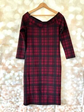 Peach Couture Red and Black Plaid Dress